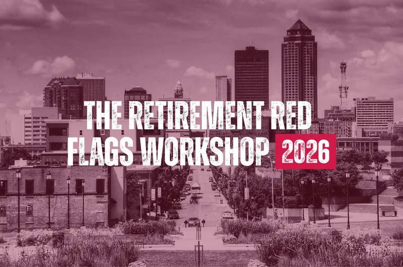 Red-tinted city skyline with the words The Retirement Red Flags Workshop 2026.