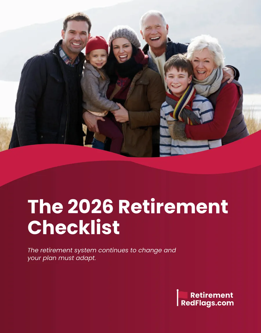 Cover of The 2026 Retirement Checklist, showing three generations of a family smiling outdoors in winter.