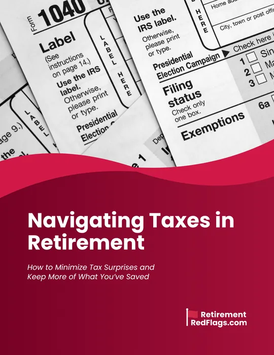 Cover of the guide Navigating Taxes in Retirement, showing a tax form.